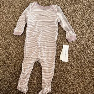 Calvin Klein Striped Footed One-Piece in Light Mauve and White